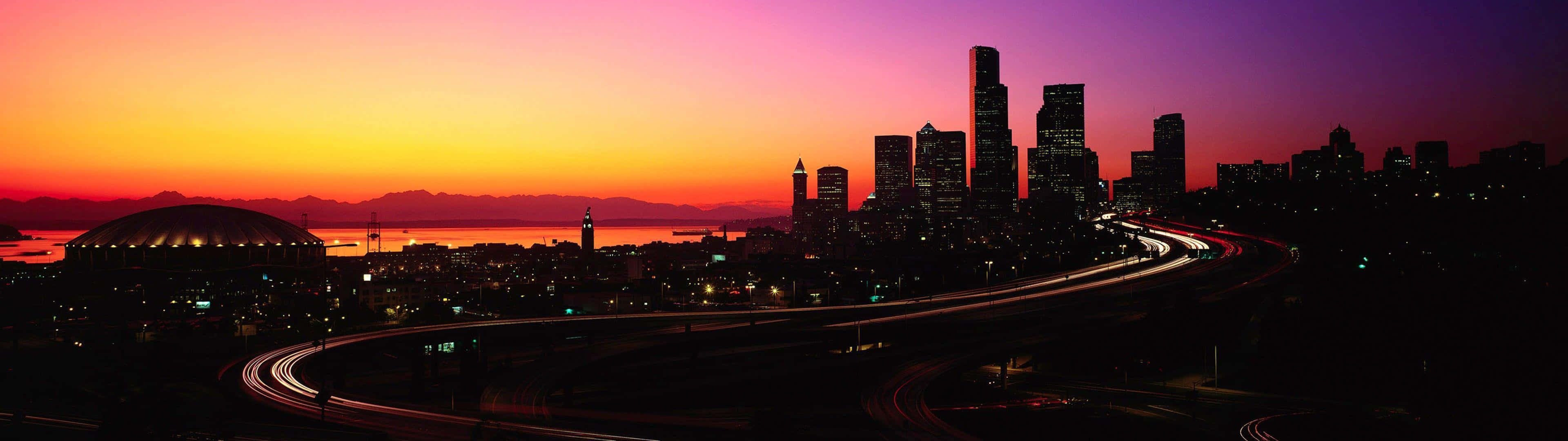 Seattle At Night Panorama Background