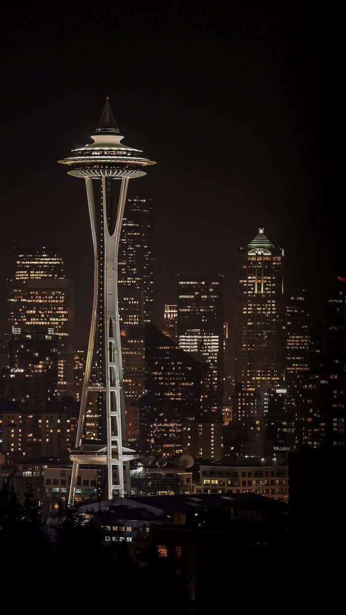 Seattle At Night Space Needle Portrait Background