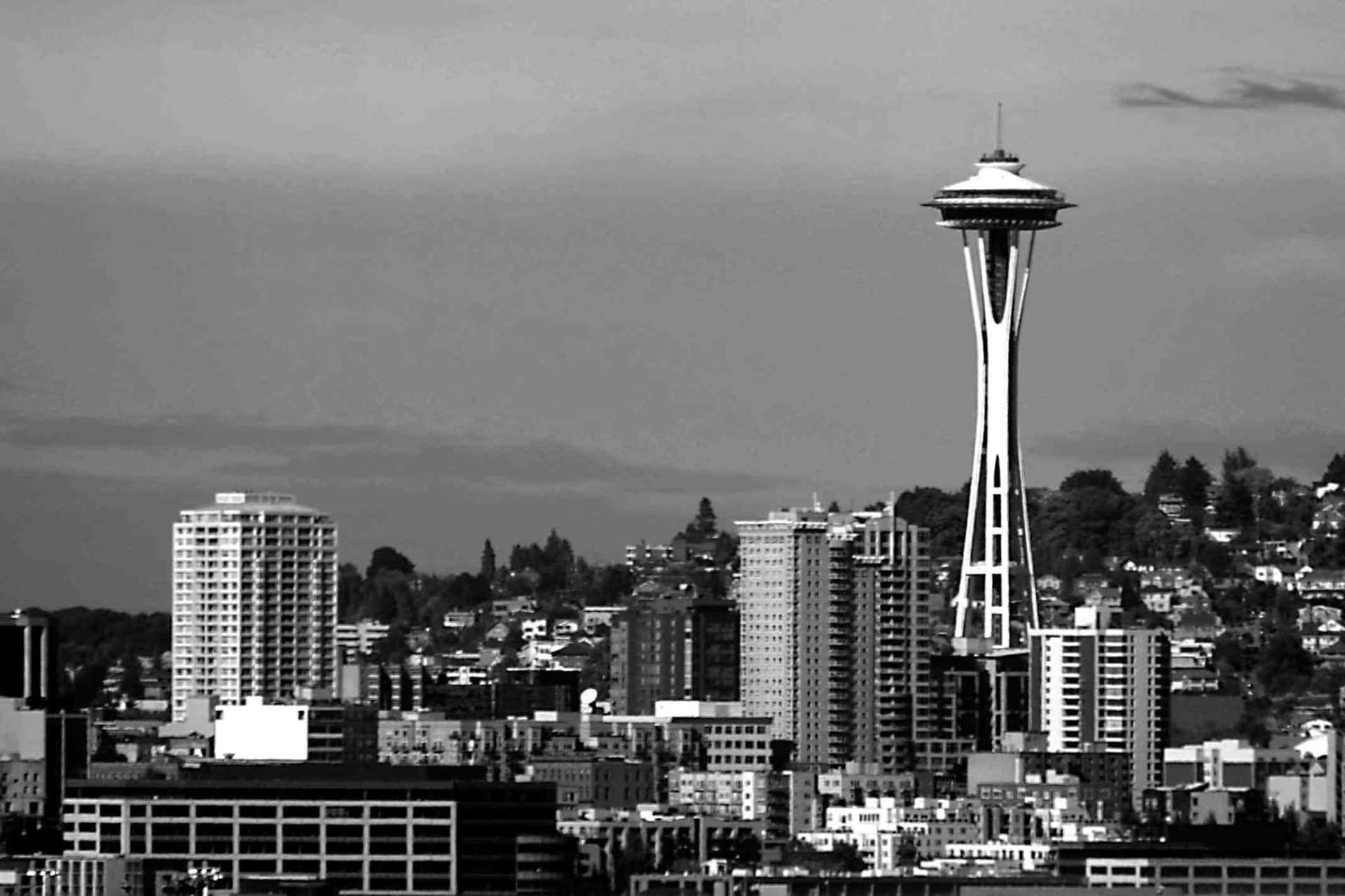 Seattle At Nighttime From The Space Needle, In Black And White. Background
