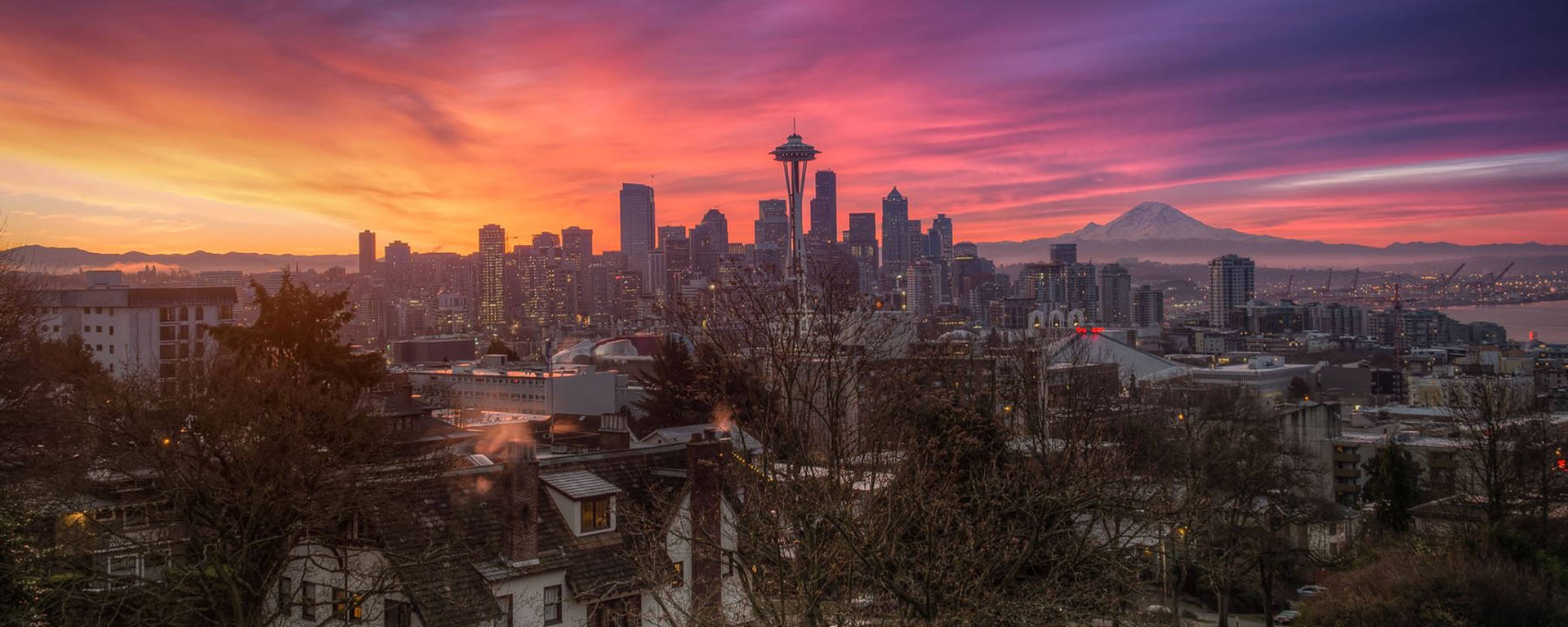 Seattle City During Sunset Background