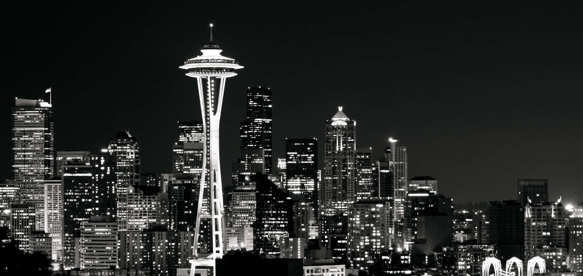 Seattle Cityscape In Black & White Background