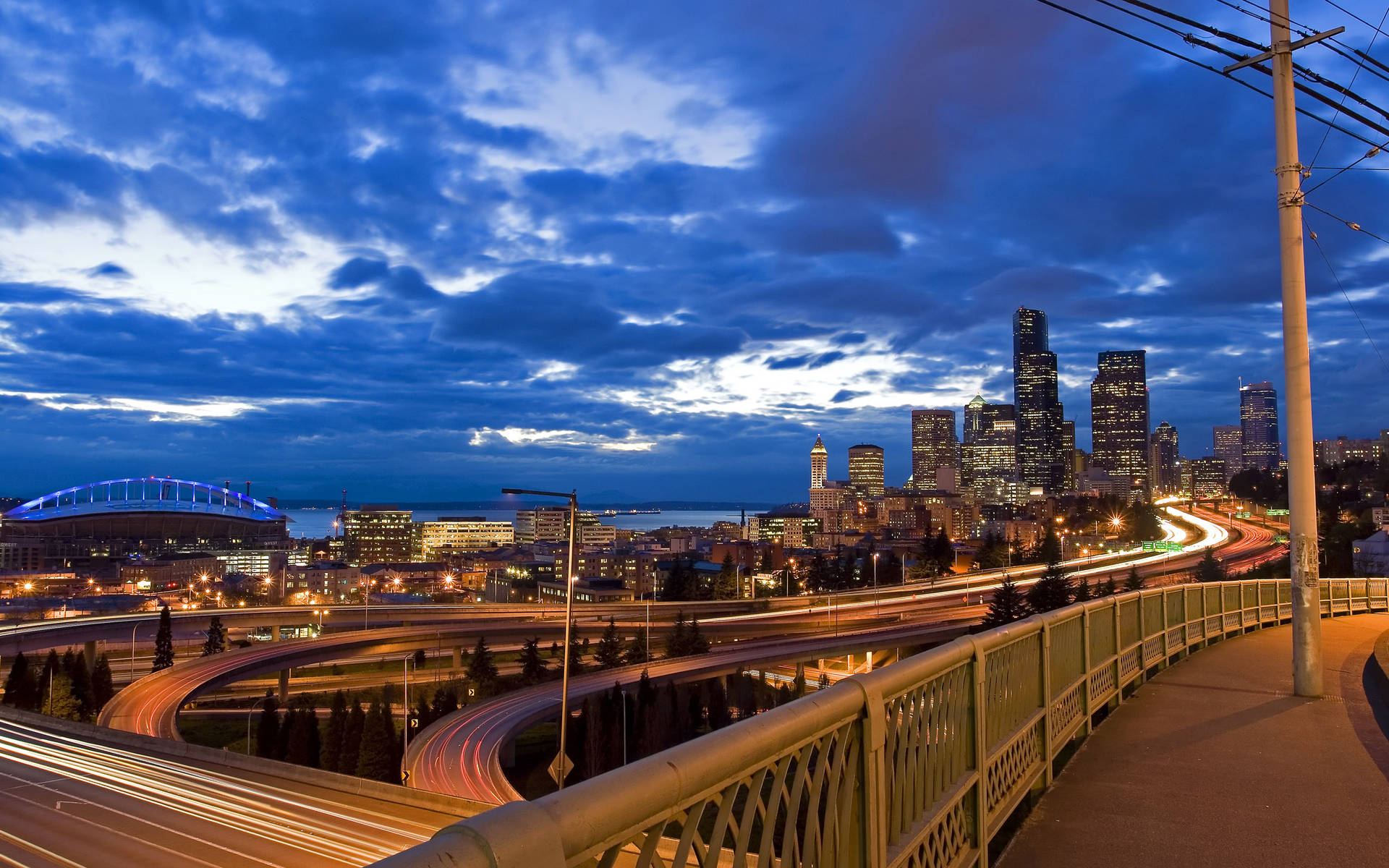 Seattle Long Bridge And Blue Sky Background