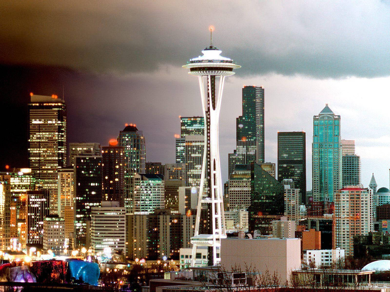 Seattle Rain Cloud Over City Background