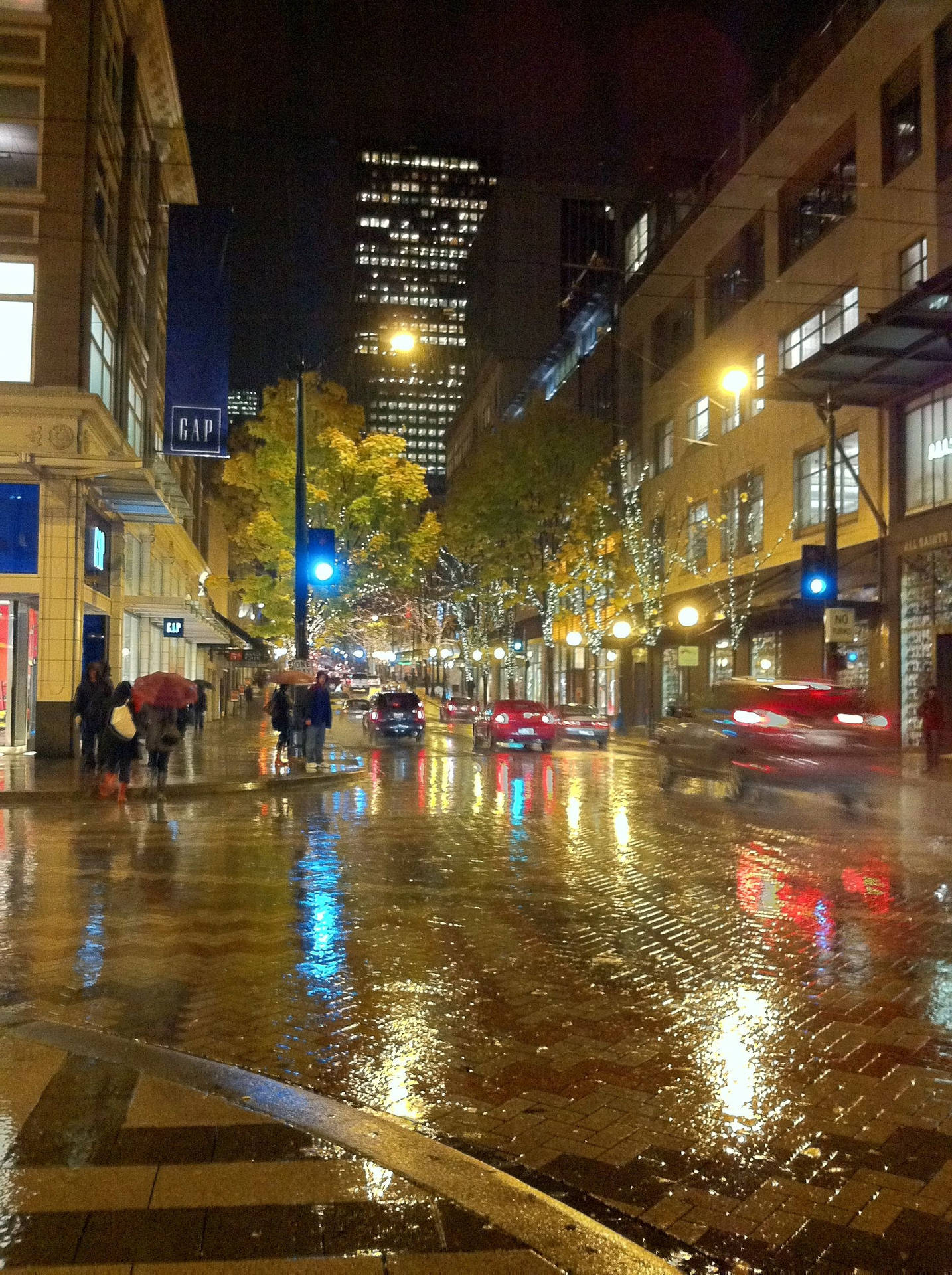 Seattle Rain Night Streets Background