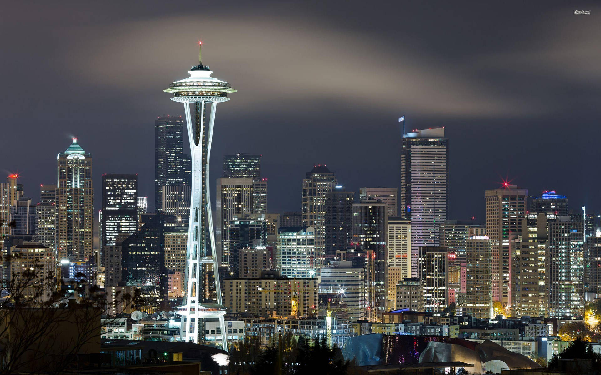 Seattle Rain Sky At Night Background