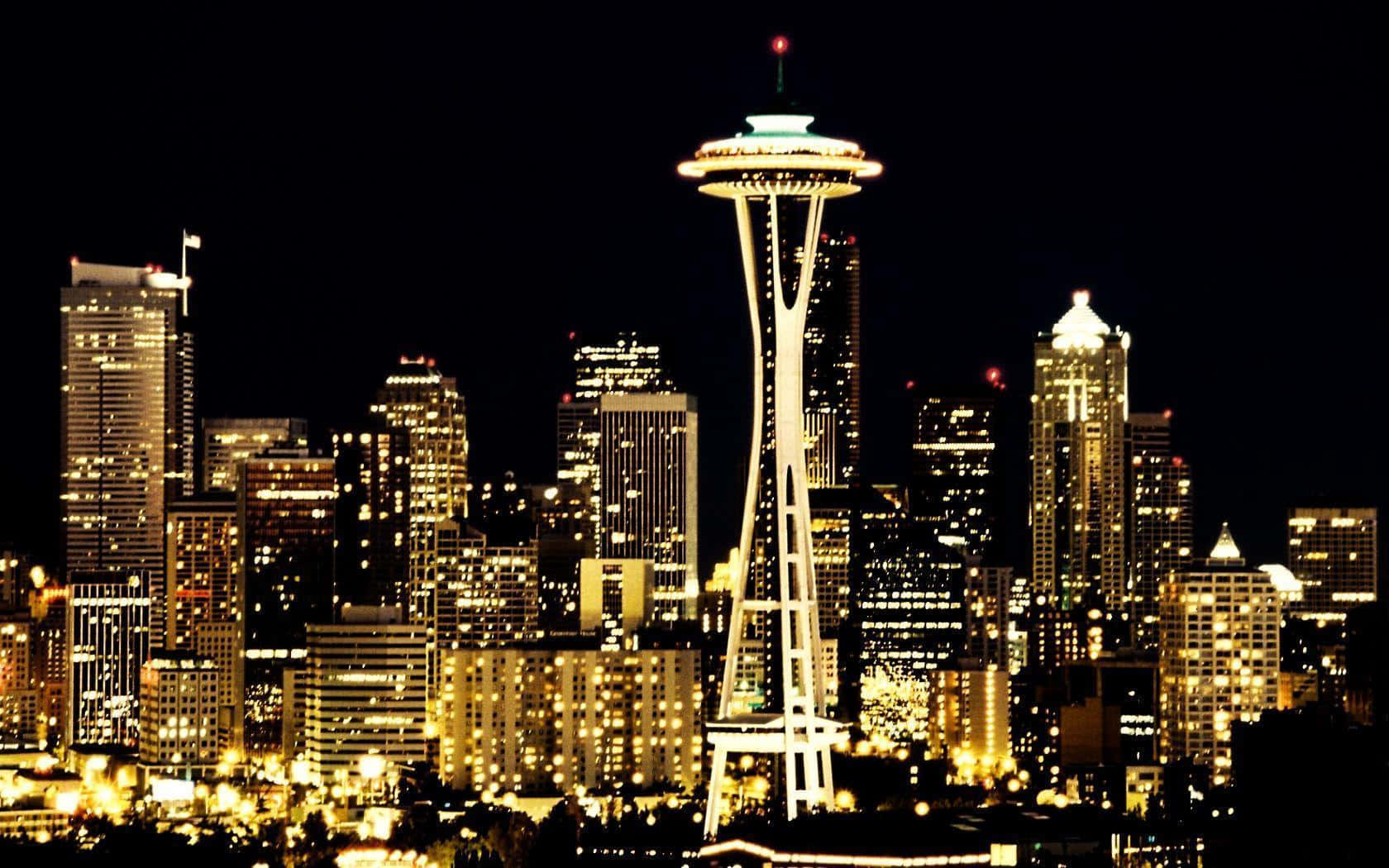 Seattle Skyline At Night With The Space Needle