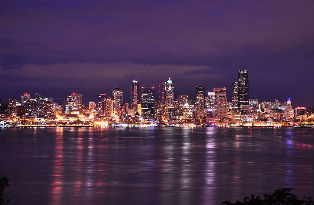 Seattle Skyline Bay Lights Background