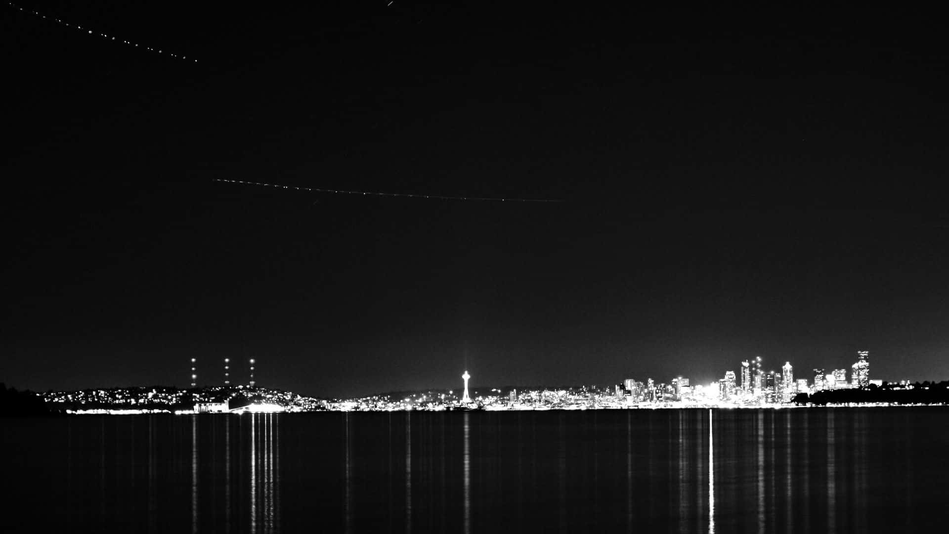Seattle Skyline In Black And White Background
