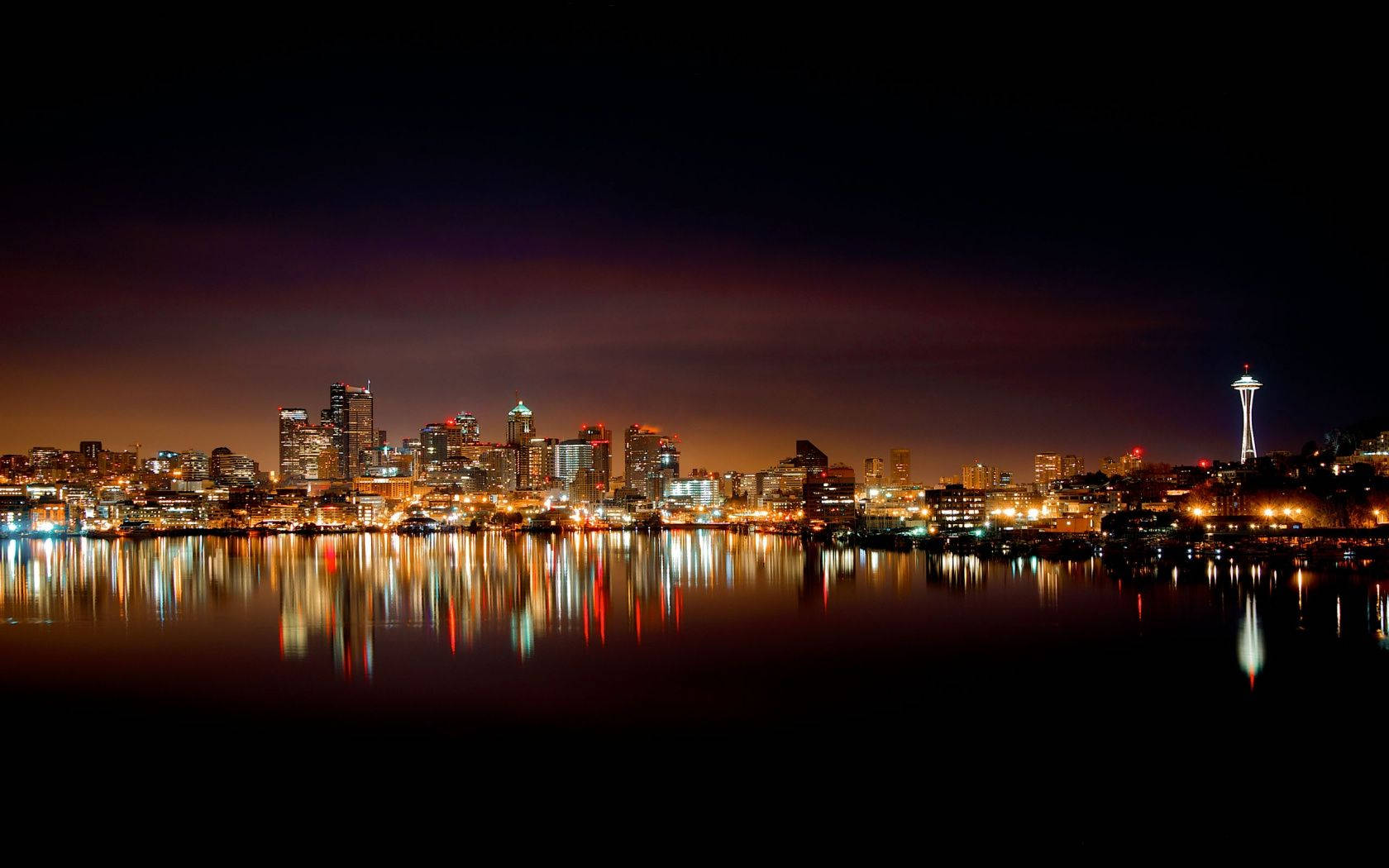 Seattle Skyline Night Lake