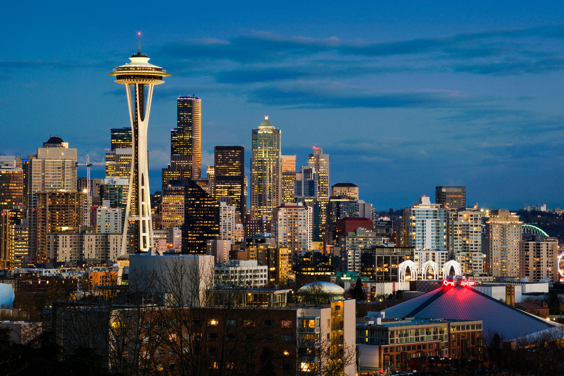 Seattle Under The Blue Night Sky Background