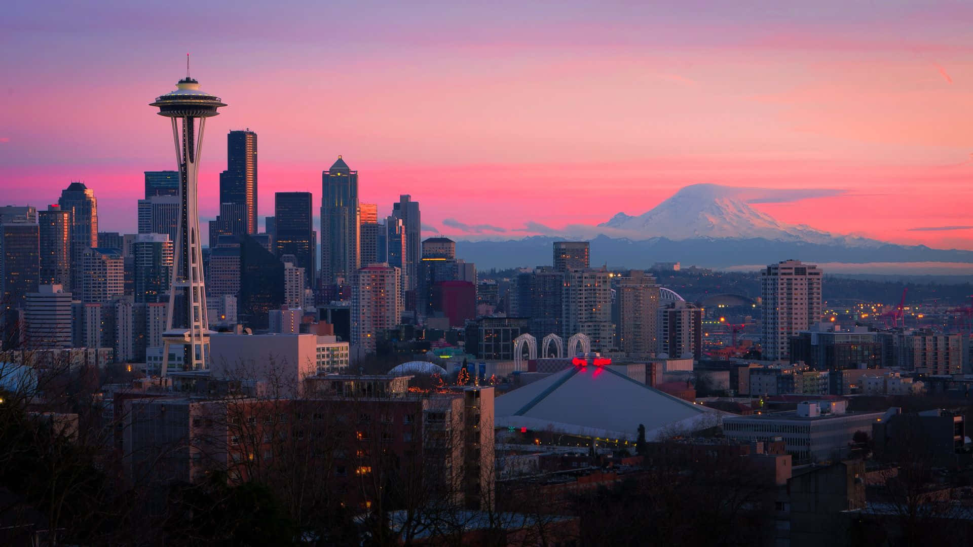 Seattle Washington City View At Sunrise Background