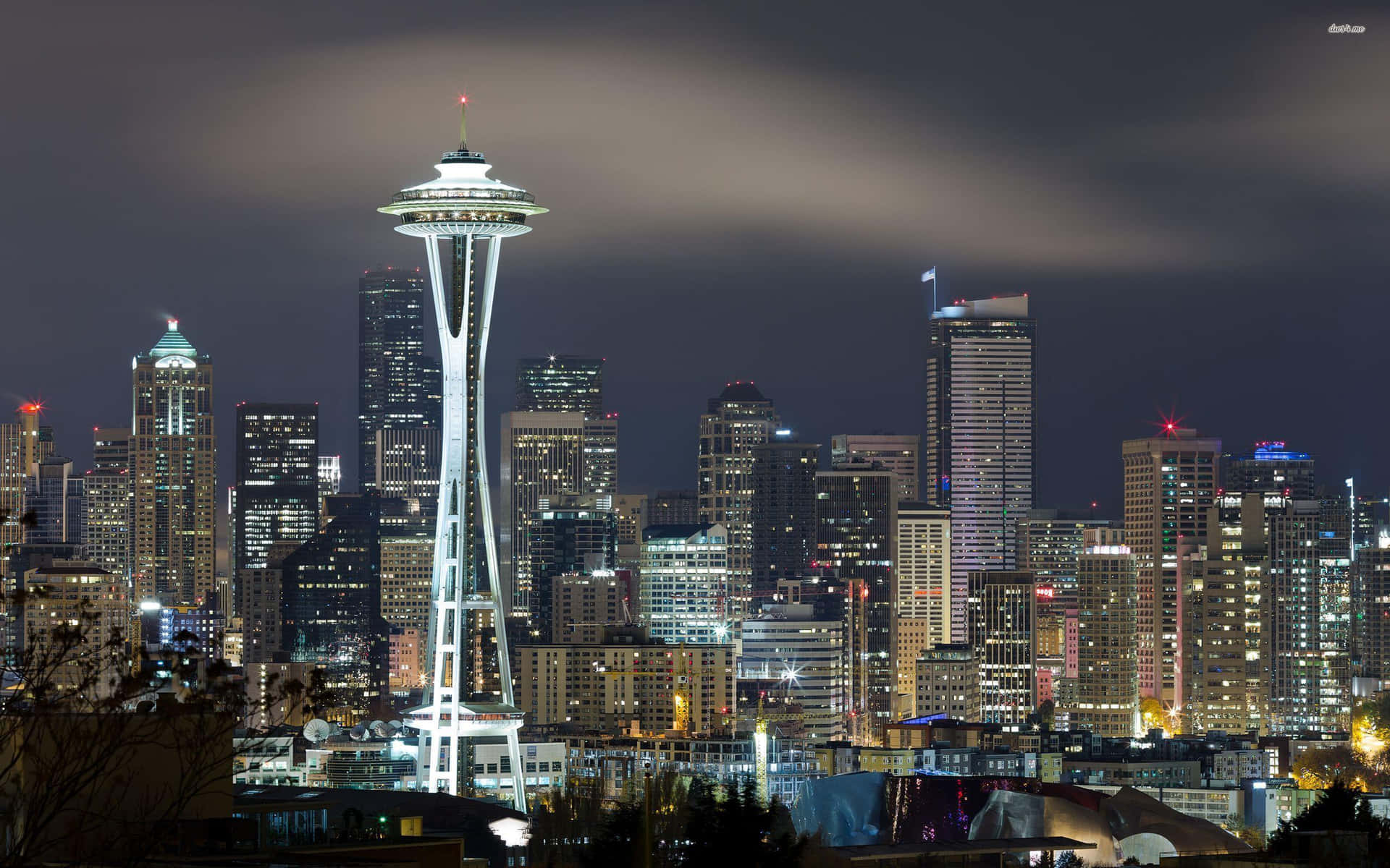 Seattle Washington Skyscrapers On A Foggy Day Background