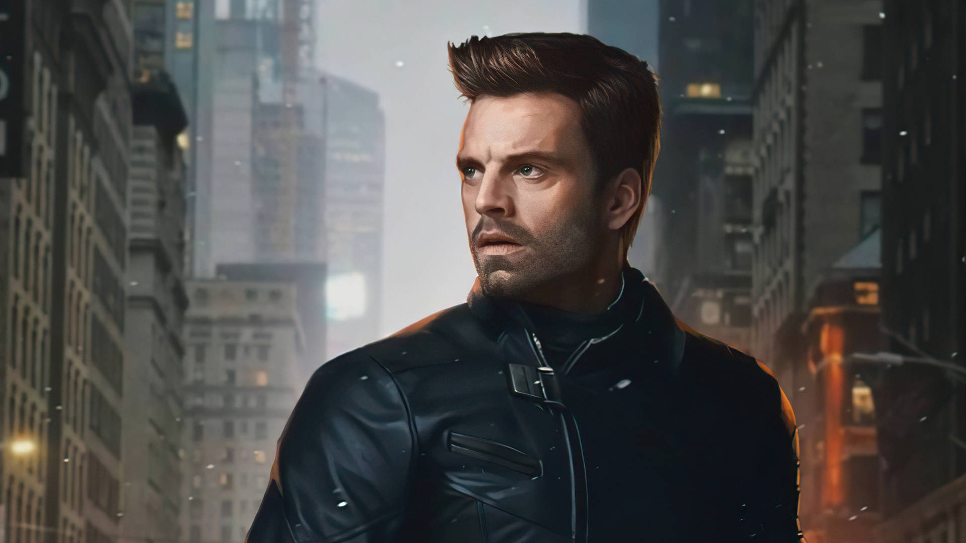 Sebastian Stan Bucky Realistic Painting Background
