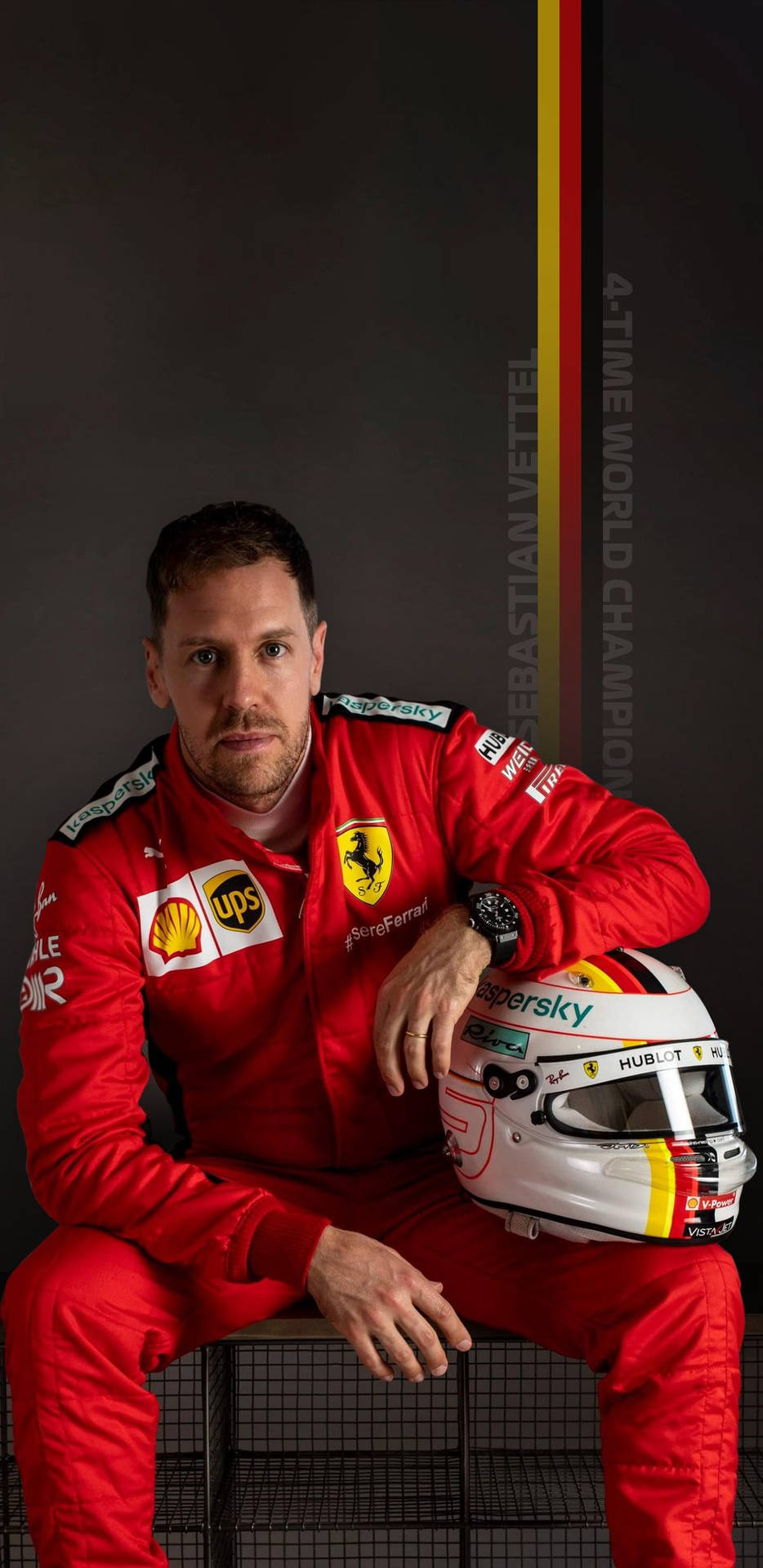 Sebastian Vettel Leaning On His Helmet Background