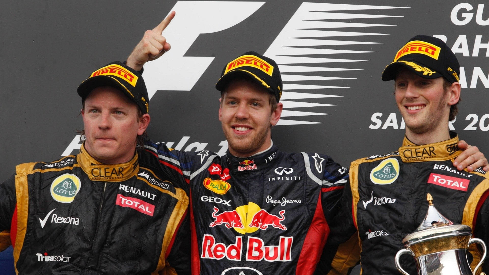 Sebastian Vettel With Raikkonen And Grosjean Background