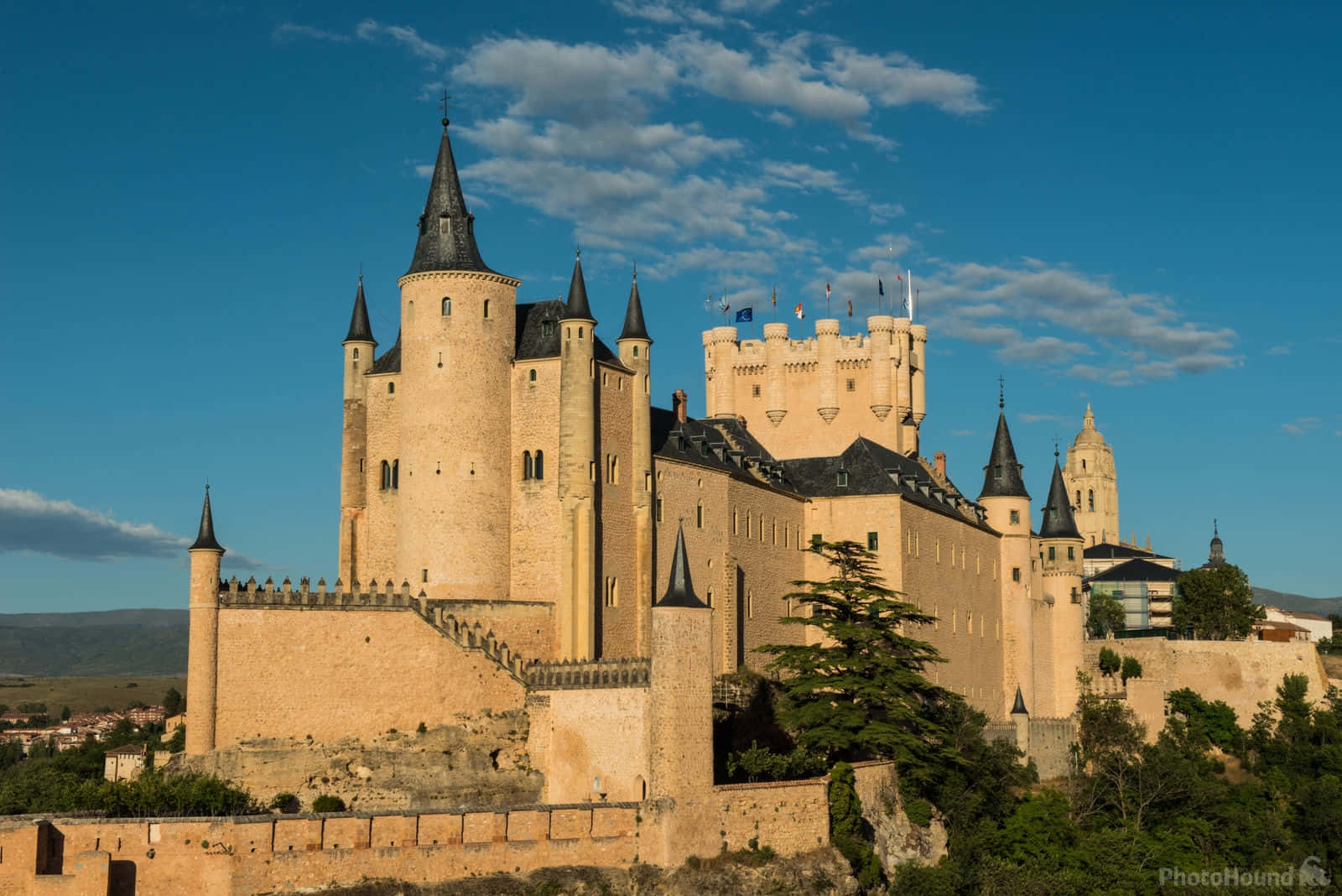Segovia Castle Against Bright Blue Sky Background