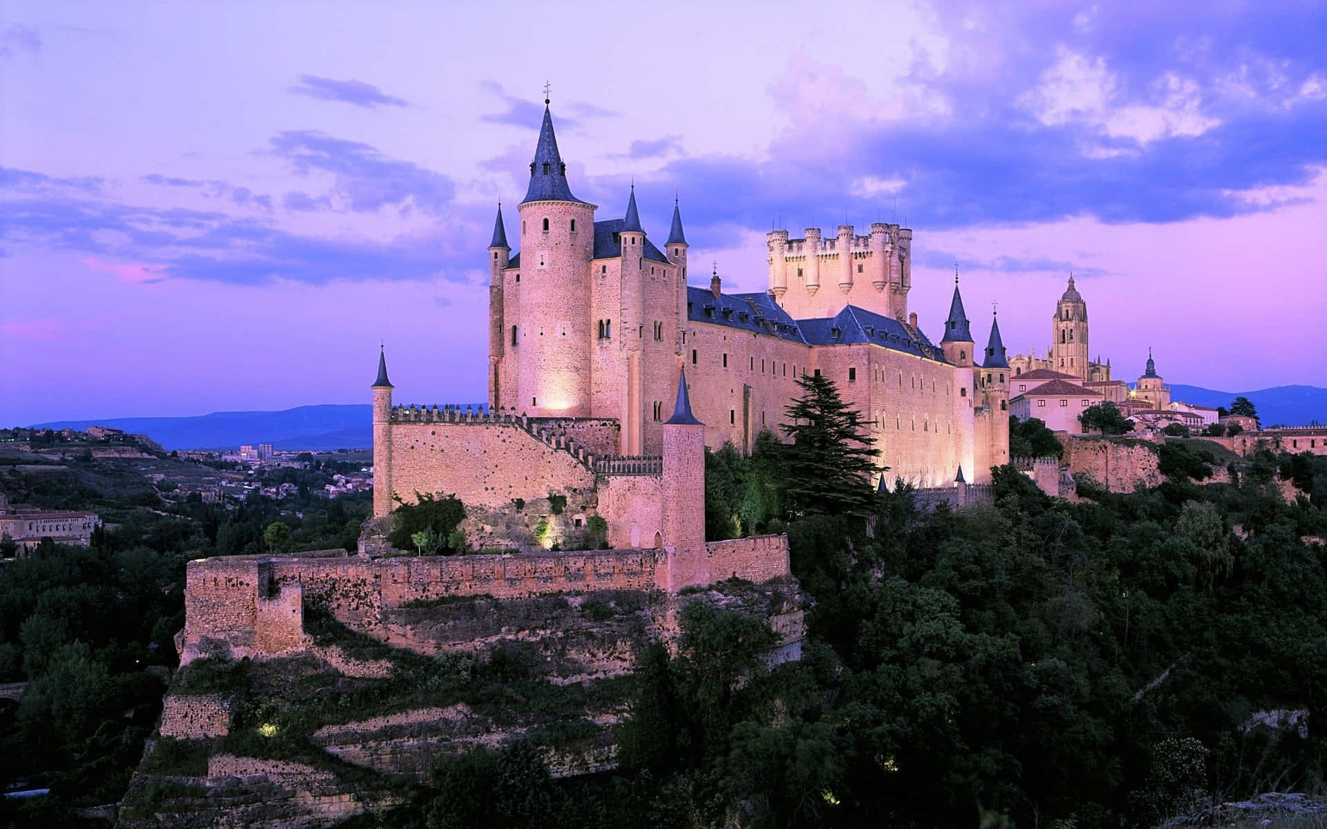 Segovia Castle Blue Purple Night Sky Background