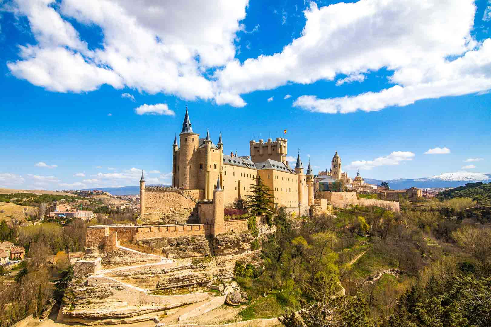 Segovia Castle On Top Rock Formation Background