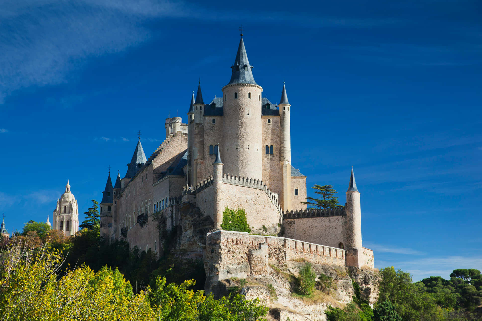 Segovia Castle With Clear Blue Sky Background