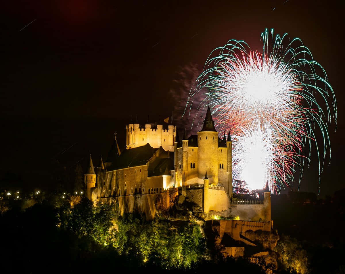 Segovia Castle With Fireworks