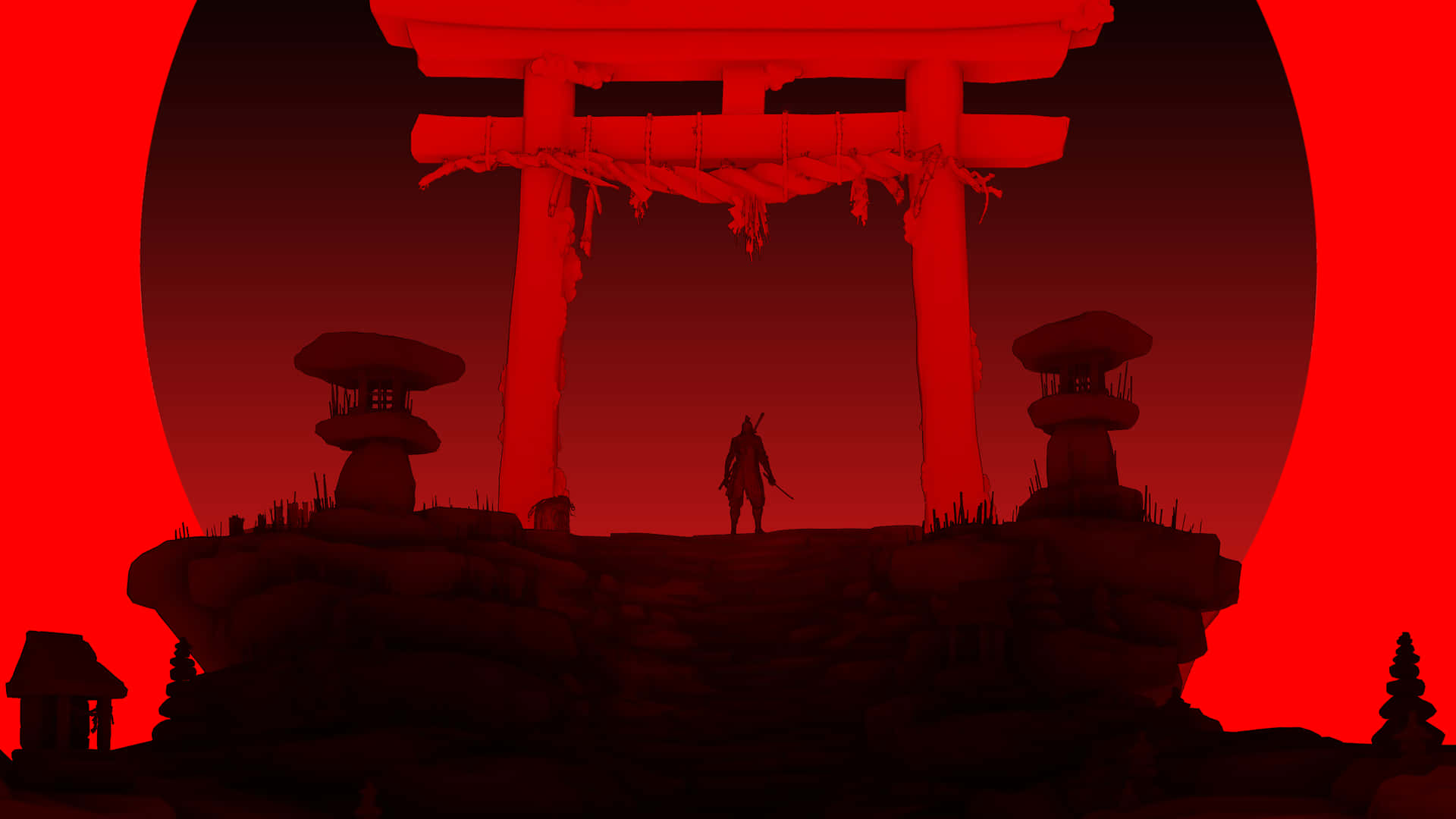 Sekiro Red Silhouette Torii Gate Background
