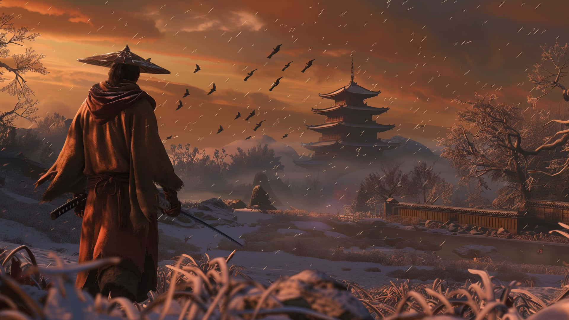 Sekiro Sunset Samurai4 K Background