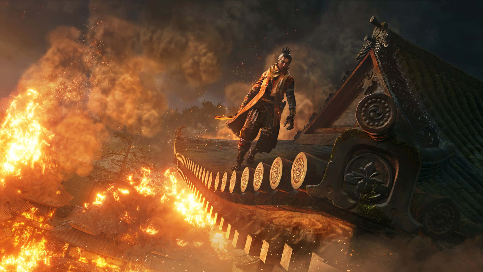 Sekiro Warrioron Burning Roof4 K Background