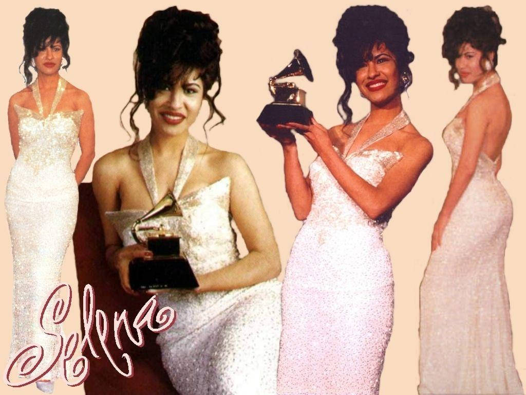Selena Quintanilla Grammy White Gown Background