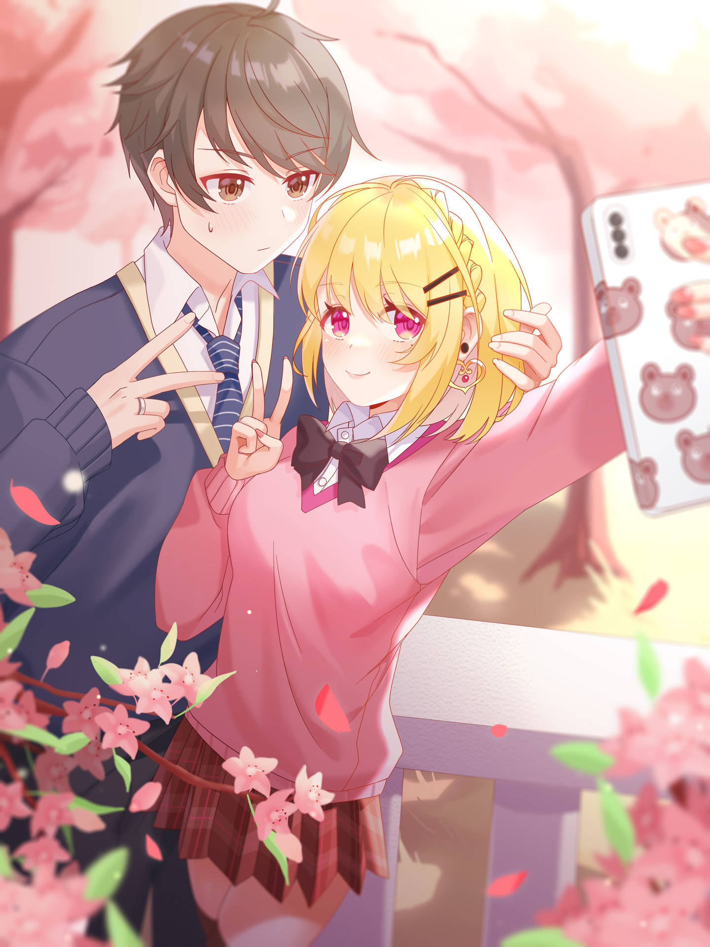 Selfie Aesthetic Anime Couple Digital Art Background