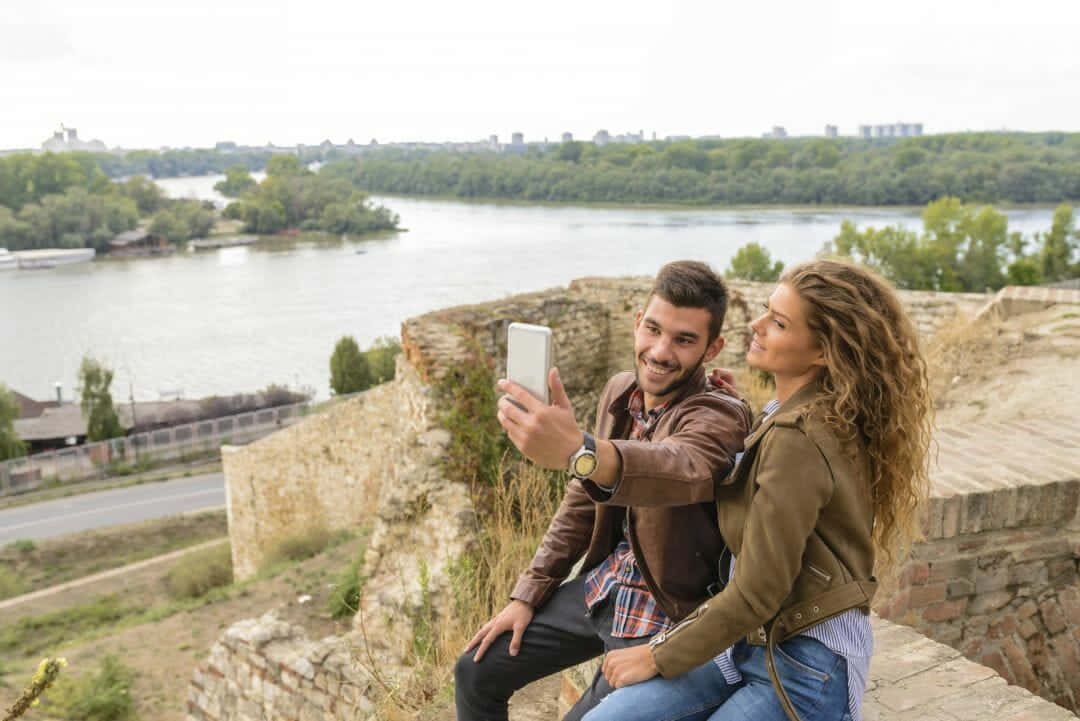 Selfie Man And Woman With Nature