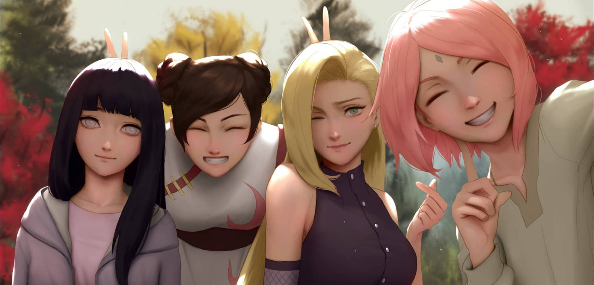 Semi-realistic Naruto Girls Art Background