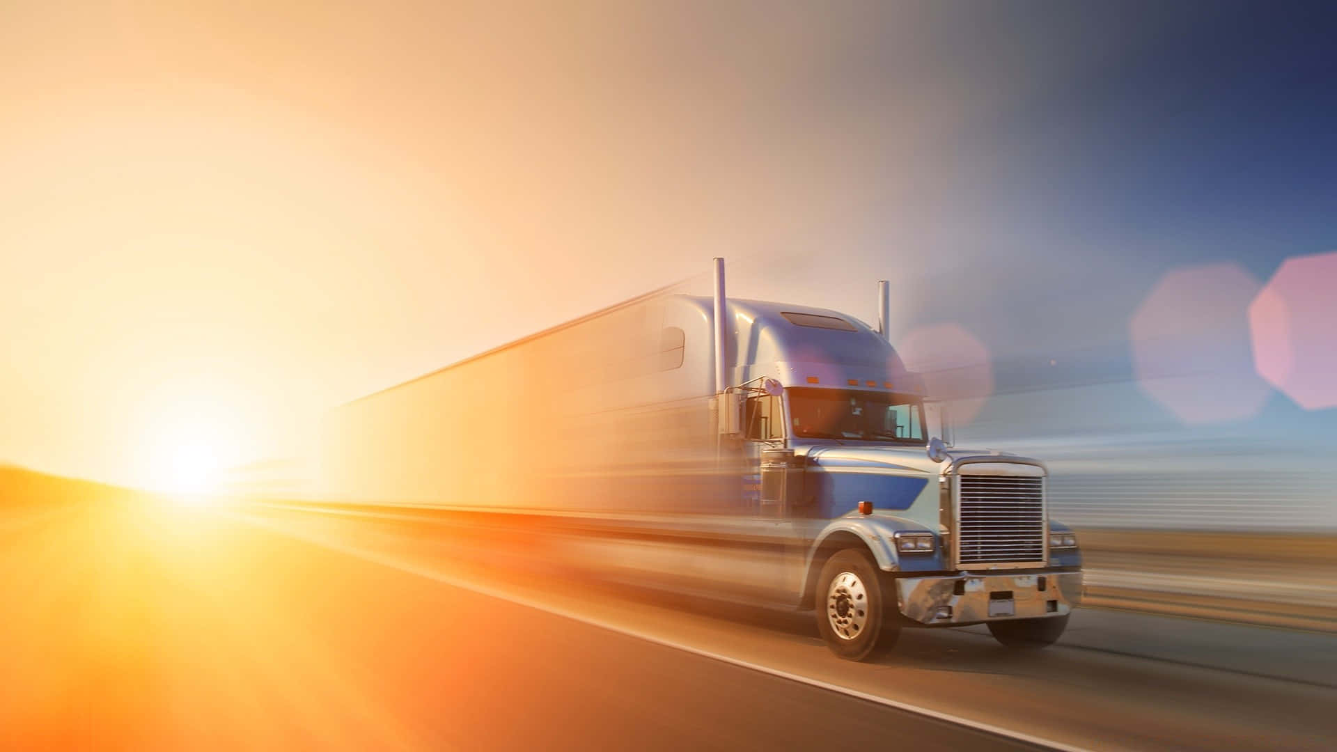 Semi Trailer Truck Sunset Departure Background