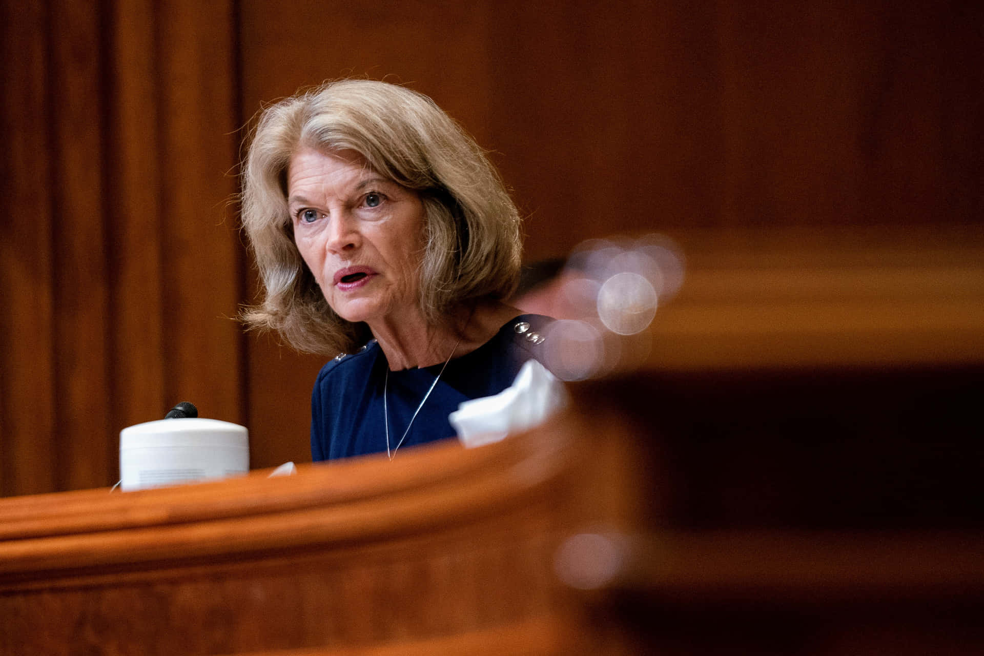 Senator Lisa Murkowski, Looking Serious During A Public Event