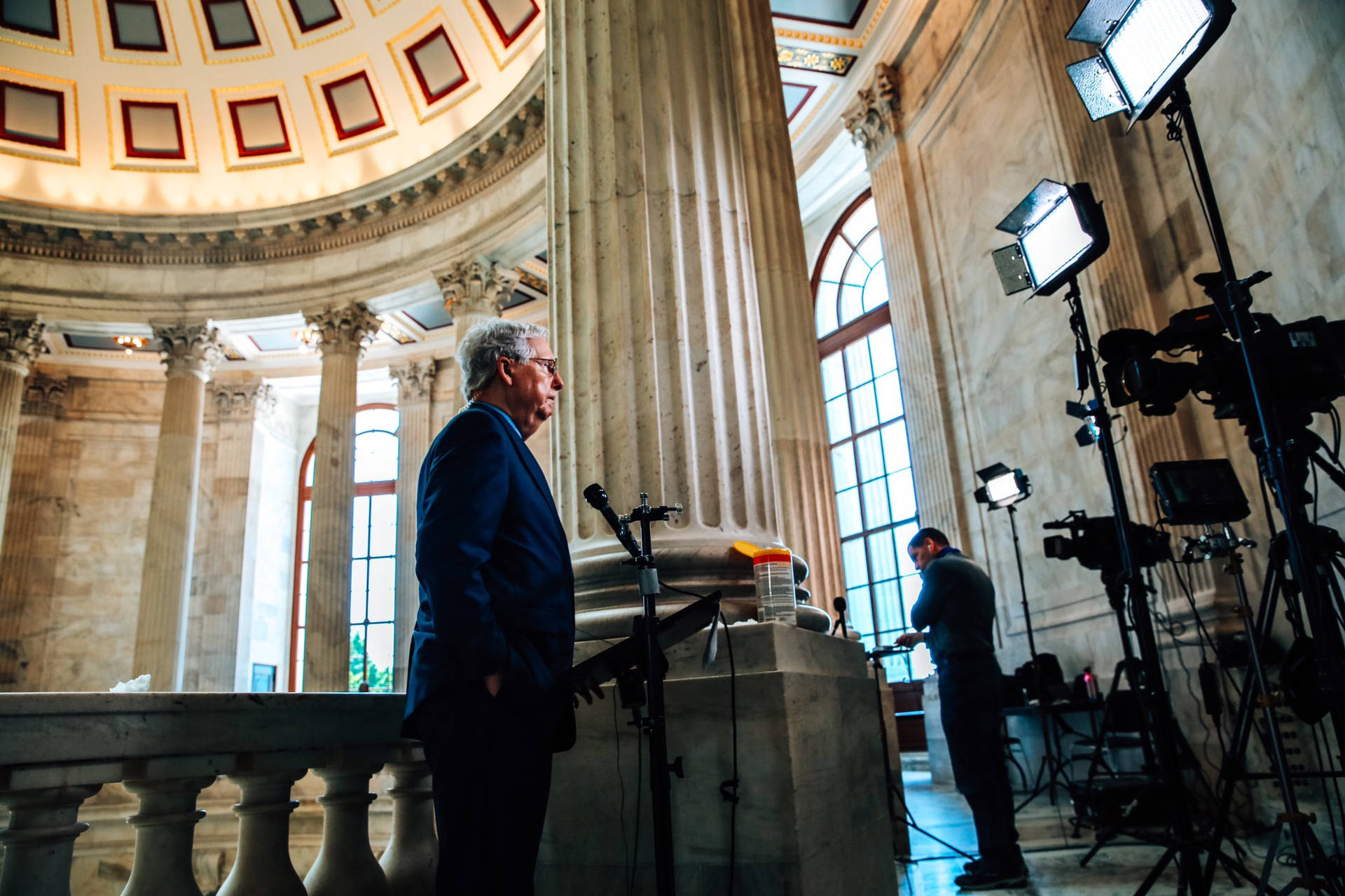 Senator Mitch Mcconnell Engrossed In An Interview Background