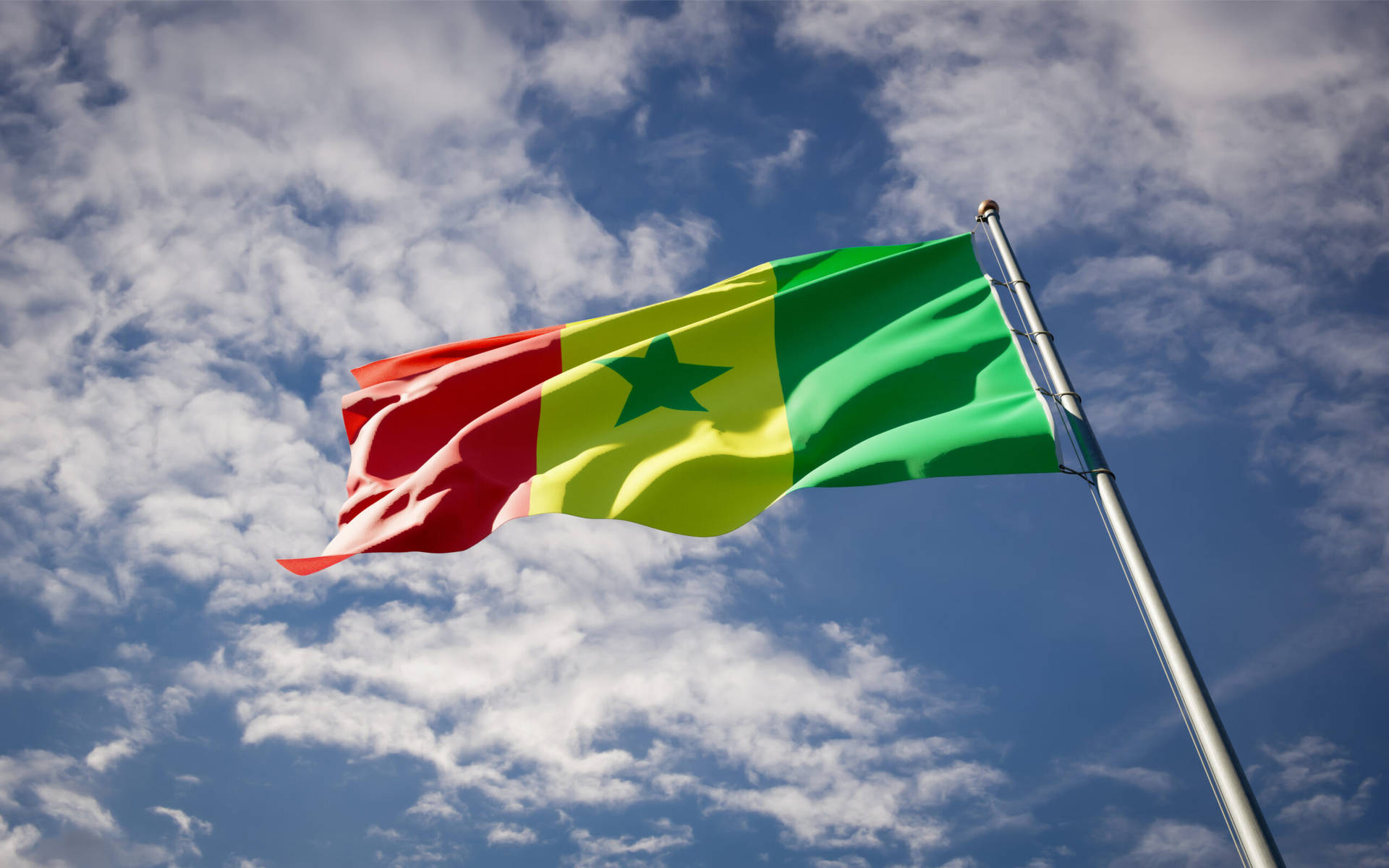 Senegal Flag And Blue Sky Background