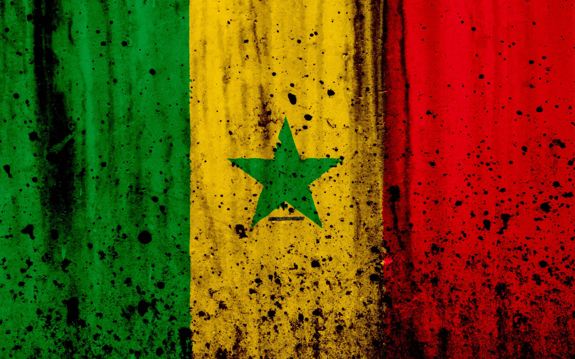 Senegal Flag Black Ink Splatters Background