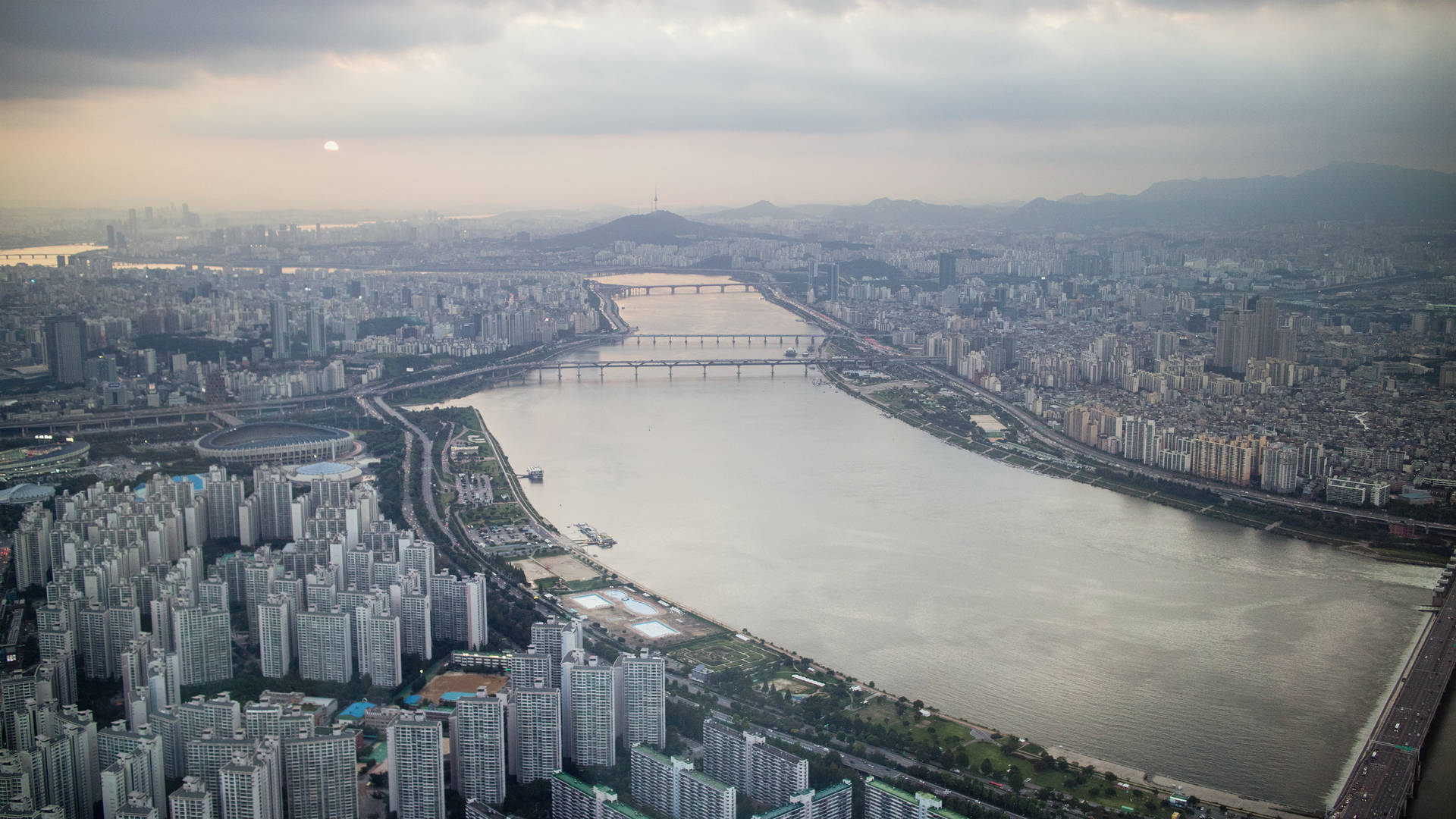 Seoul Han River Aerial Shot Background