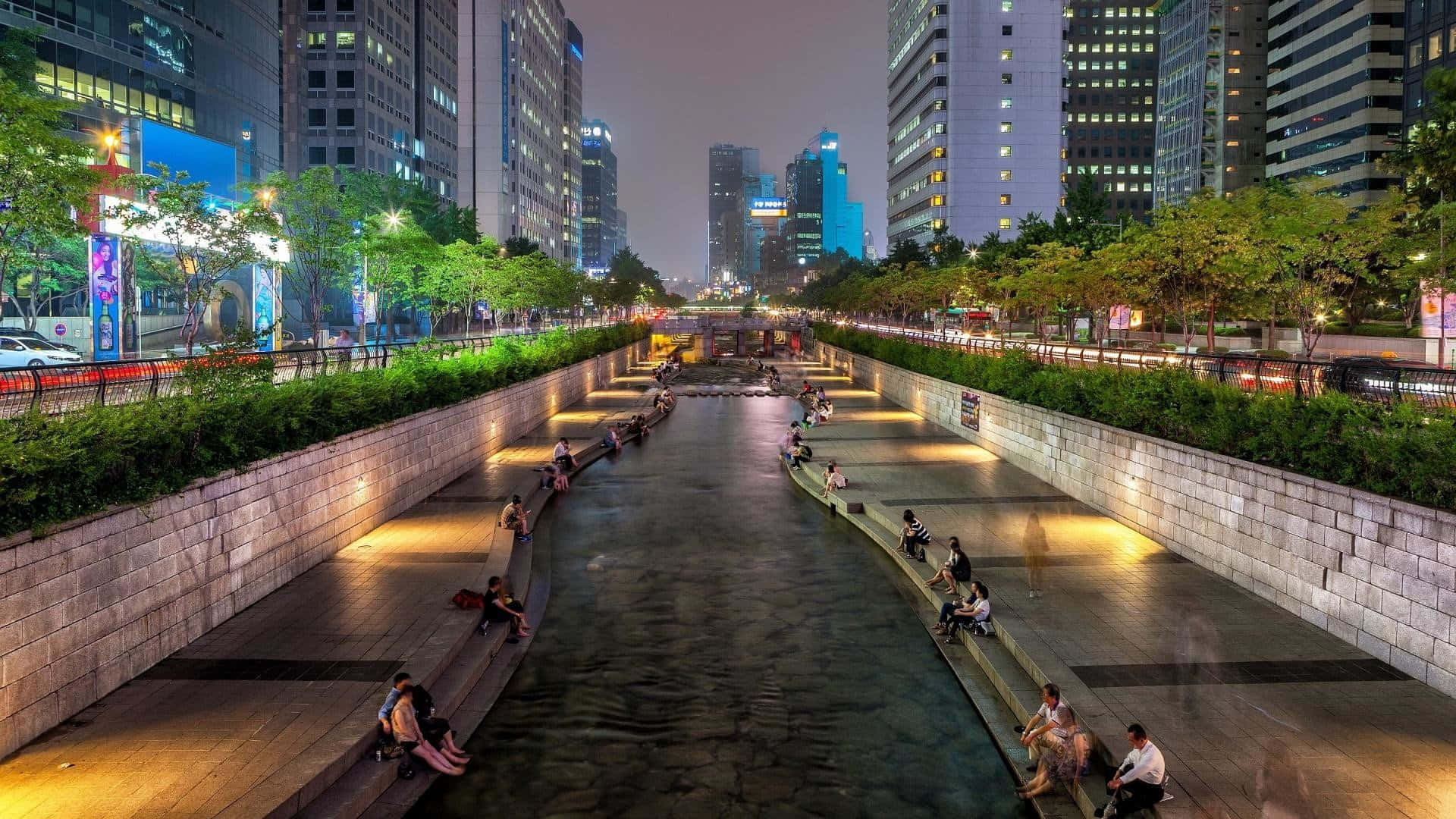 Seoul River At Night Background