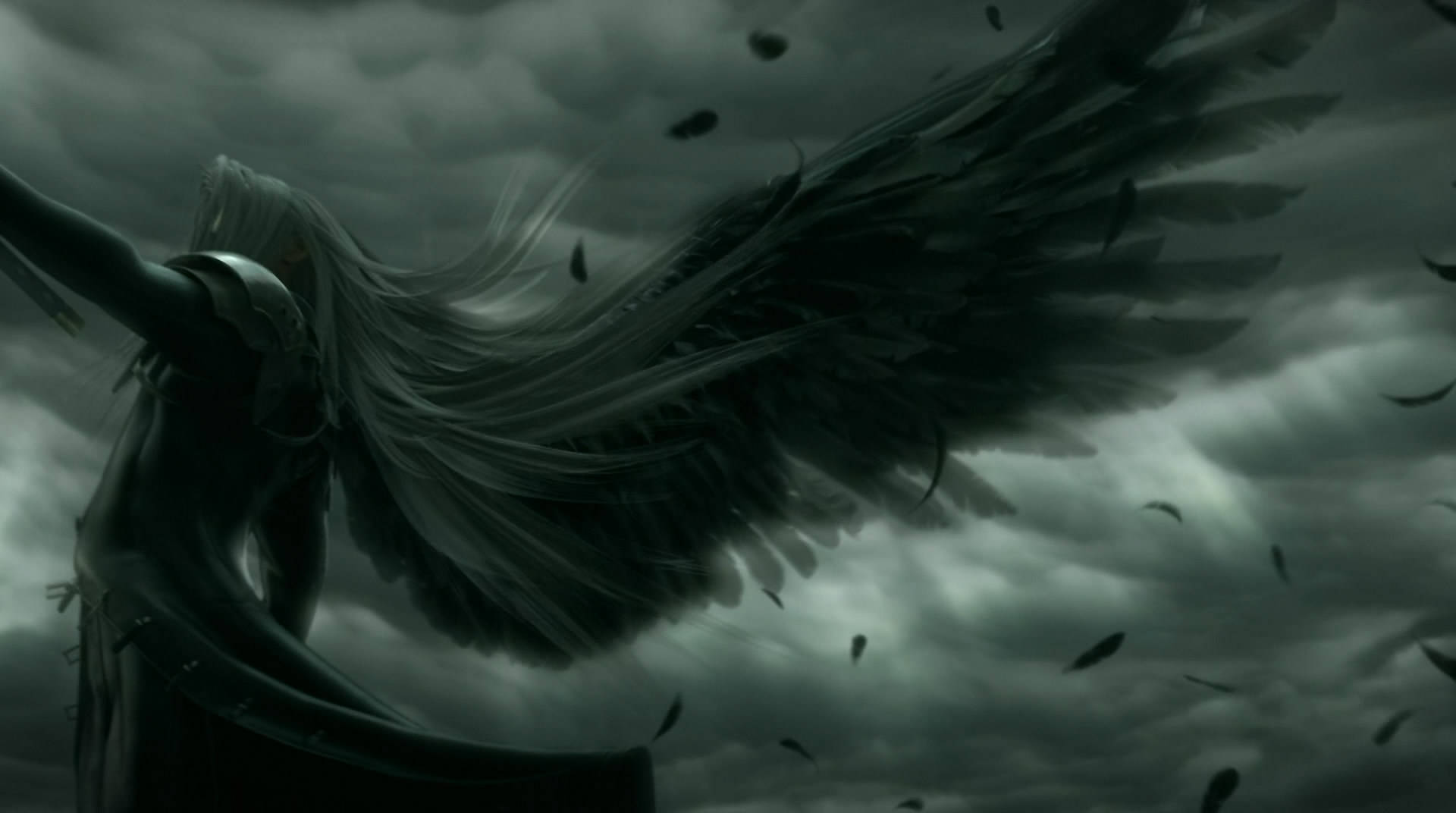 Sephiroth Sideview Of Black Wings Background