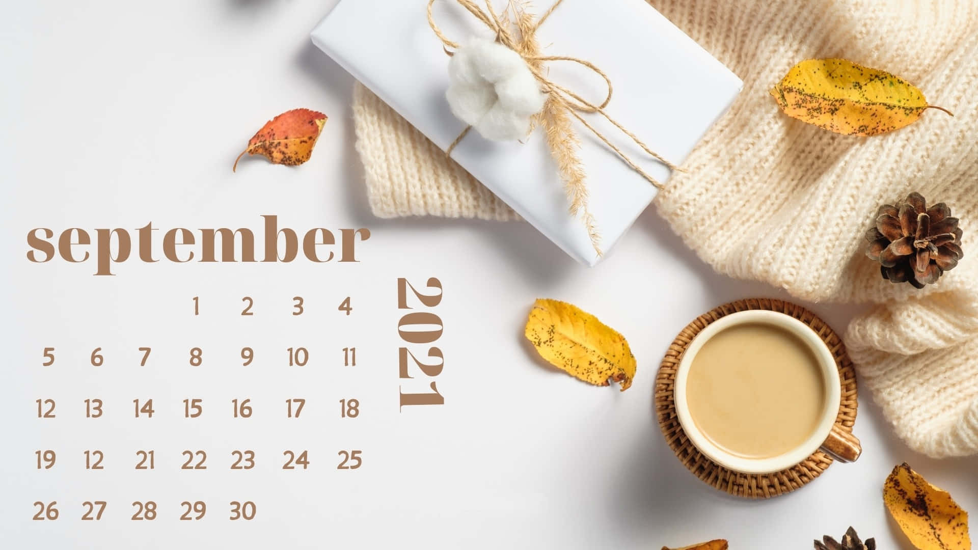 September 2020 Calendar With A Cup Of Coffee And Autumn Leaves Background