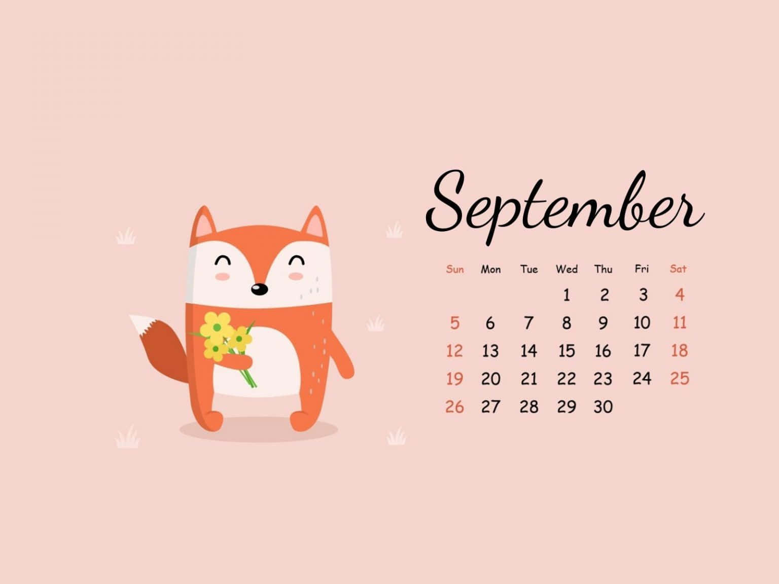 September 2021 Calendar Cute Fox Background