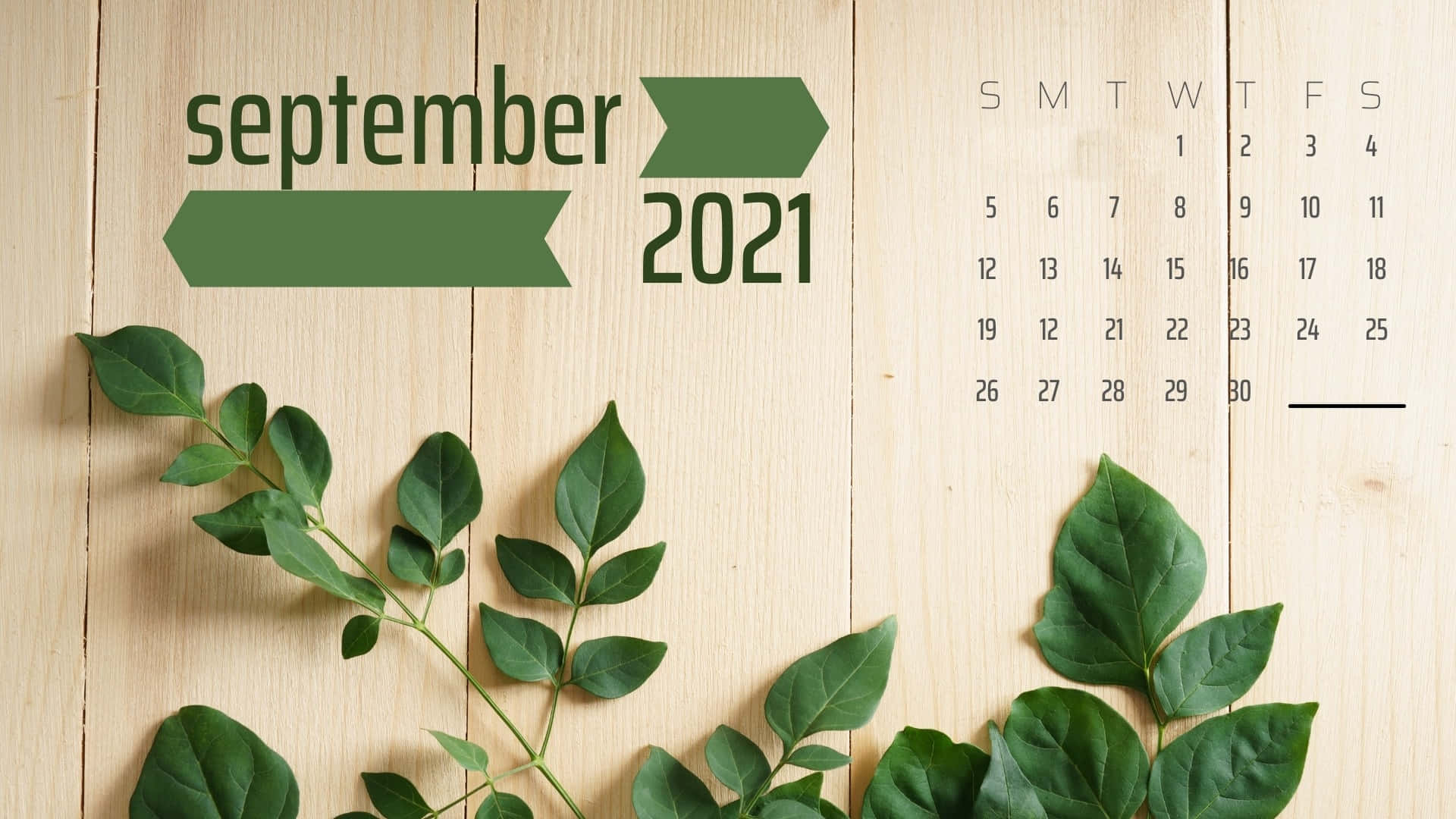 September 2021 Calendar On Wooden Wall Background