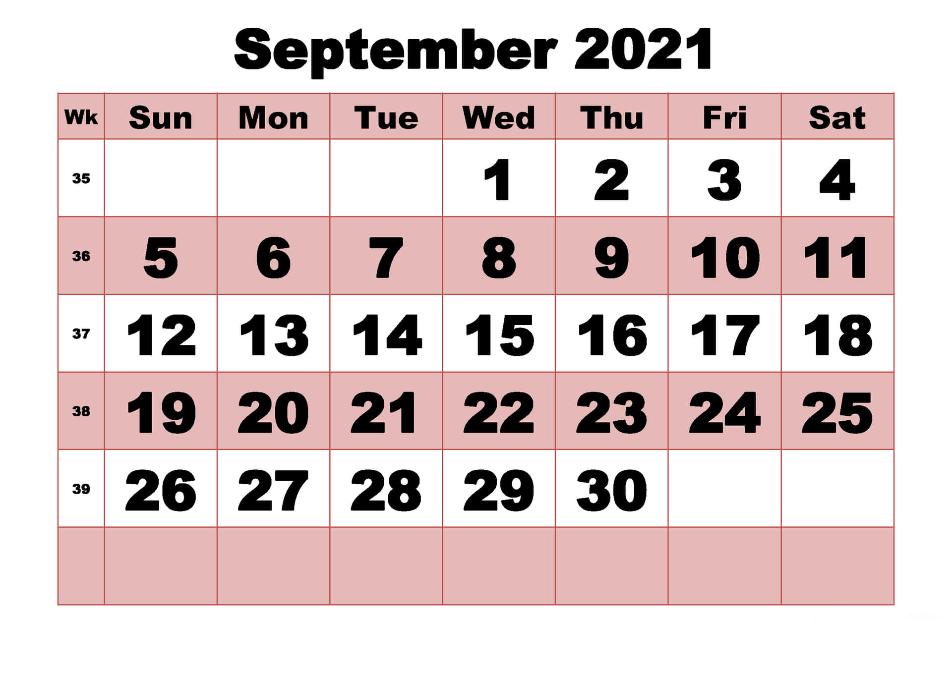 September 2021 Calendar With Holidays