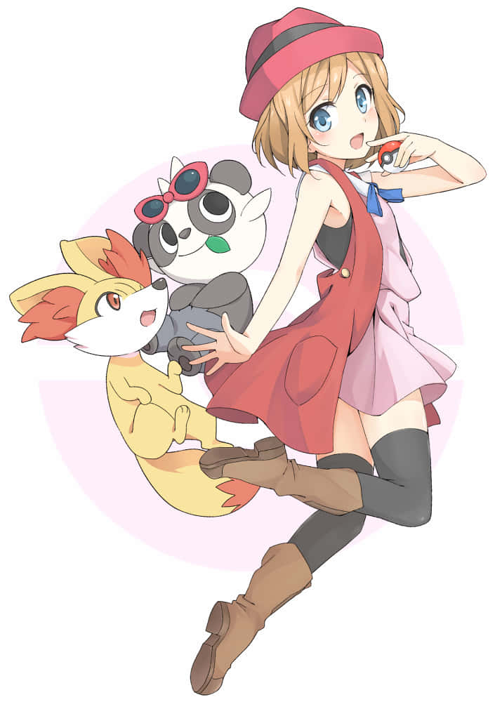 Serena With Pancham And Fennekin Background