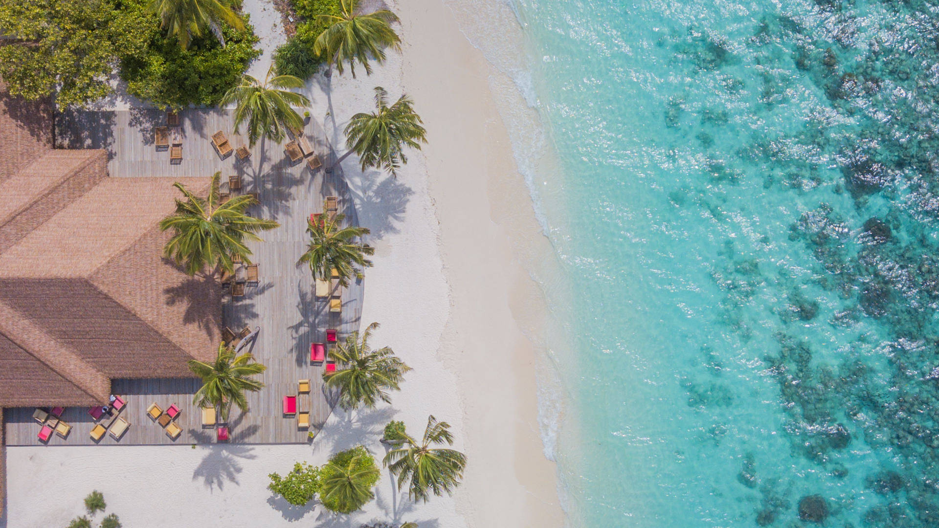 Serene Aerial View Of Maldives Beachside Background