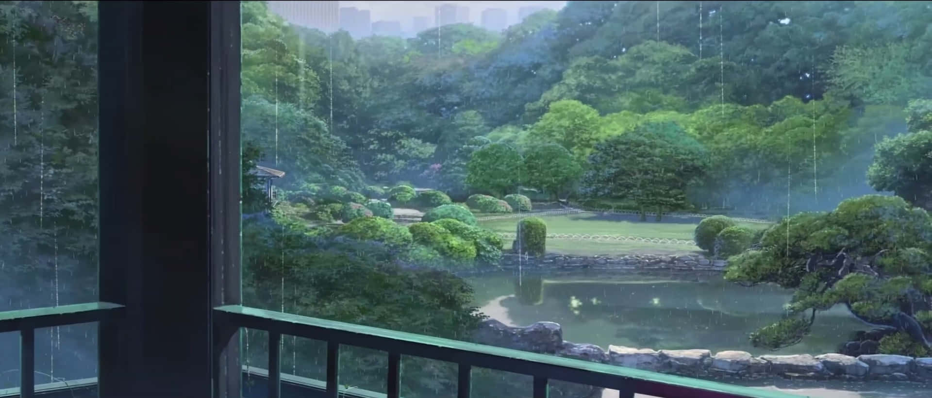 Serene Anime Garden View Background