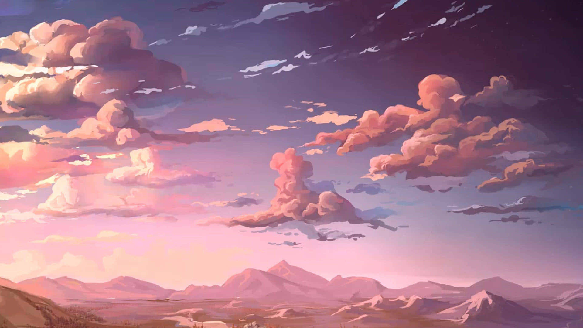 Serene Anime Landscape Sunset Background