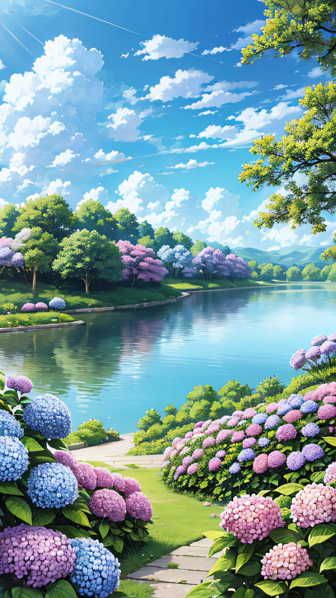 Serene_ Anime_ Riverside_ Garden Background