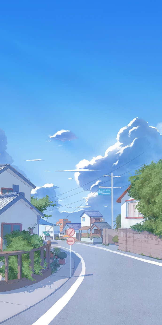 Serene Anime Suburbia Background