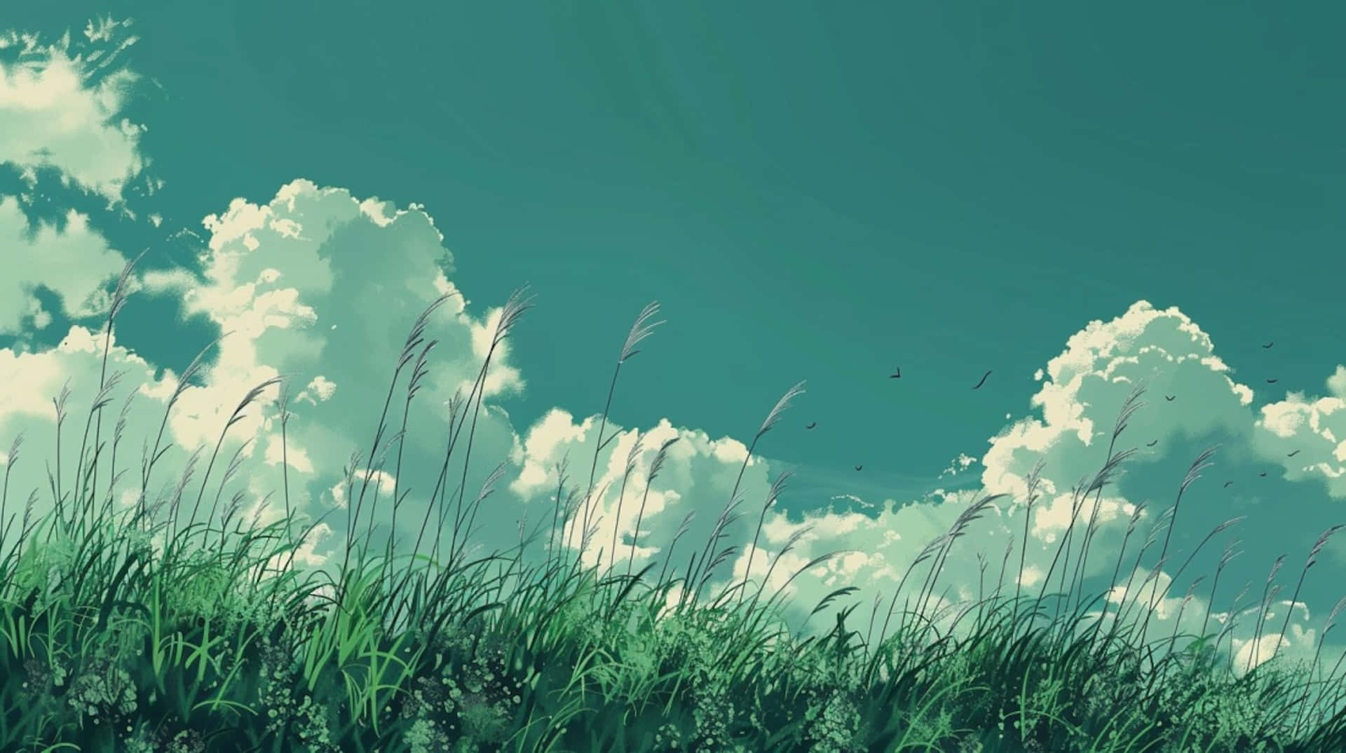 Serene Green Meadow Sky Background
